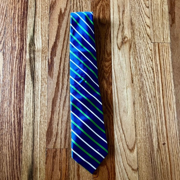 J.Crew Men’s Tie Silk Blue Striped With Green and White - Picture 1 of 5